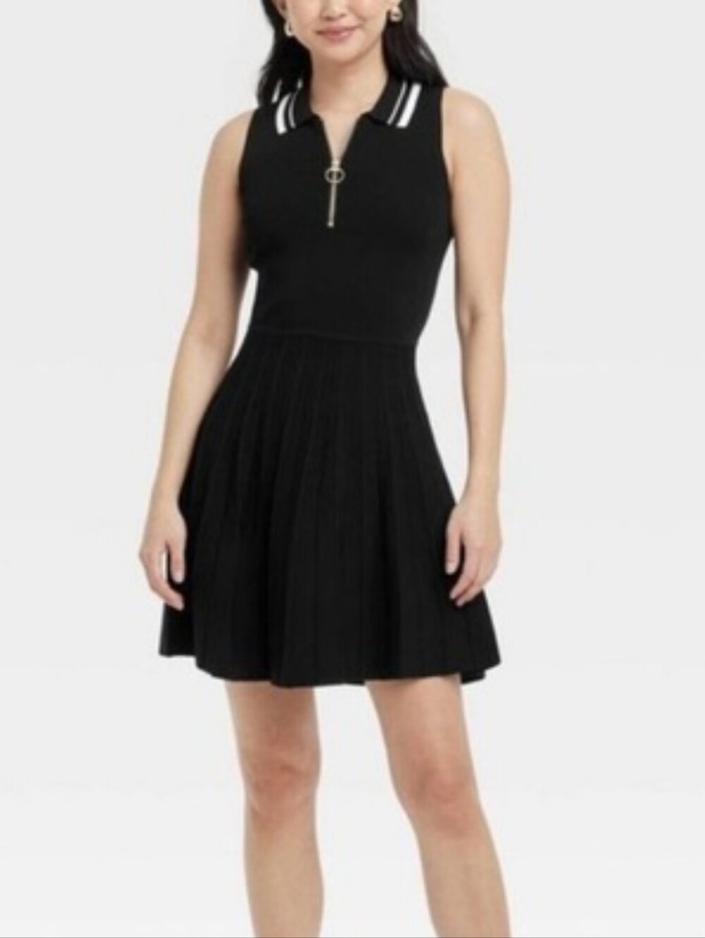 A New Day Black Sleeveless Polo Zip Pleated Tennis Dress. XL